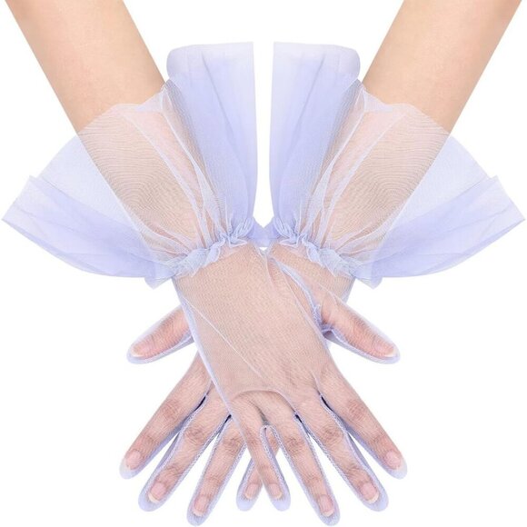 Accessories - Women's Puffy Ruffle Lavender Tulle Sheer Mesh Party Prom One Size Short Gloves